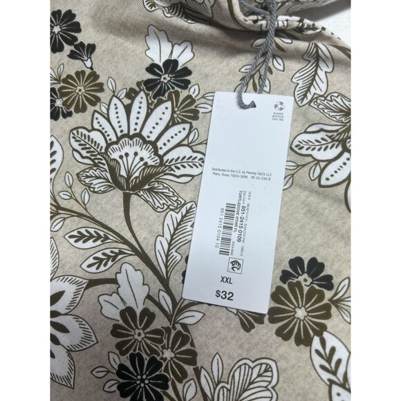 Liz Claiborne Floral Print Short Sleeve Top Women's Size XXL Beige‎ Cotton NEW - Picture 7 of 8